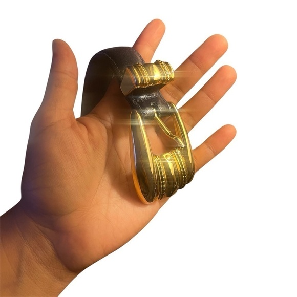 Vintage Luigi Lanatta Black Leather Belt with Gold and Silver Buckle size 34 - Picture 3 of 8